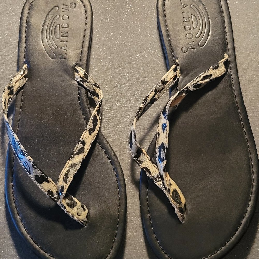Rainbow Leopard Flip Flops